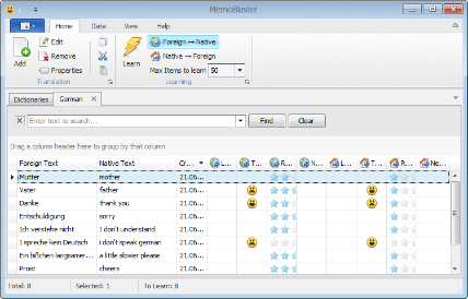 MemoBlaster Dictionary View